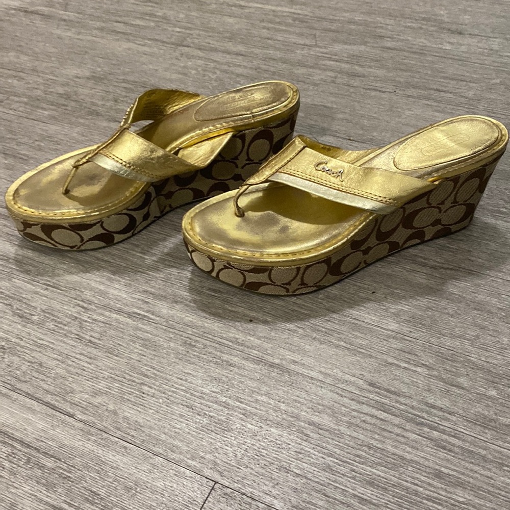 Coach used gold platform wedges flip flops - great for summer size 9!